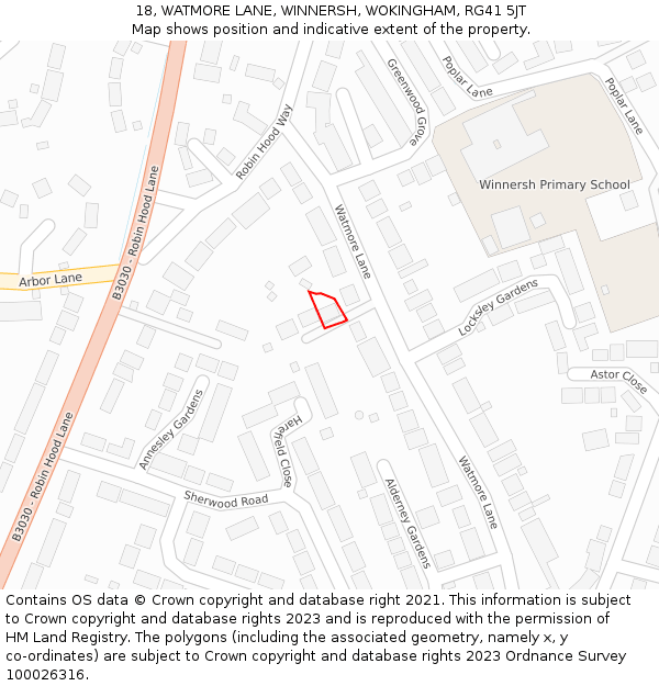 18, WATMORE LANE, WINNERSH, WOKINGHAM, RG41 5JT: Location map and indicative extent of plot