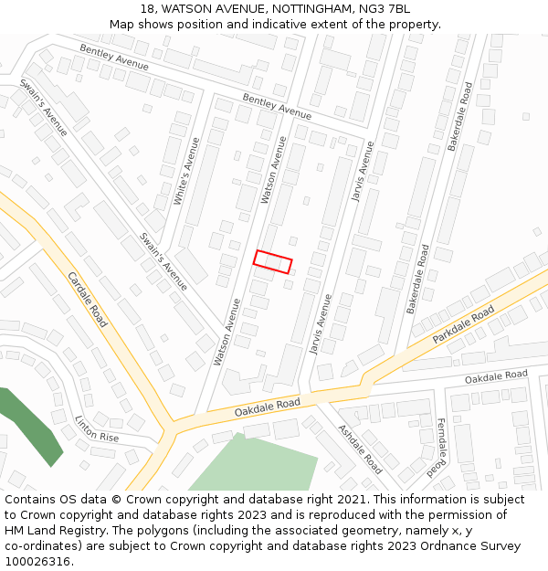 18, WATSON AVENUE, NOTTINGHAM, NG3 7BL: Location map and indicative extent of plot