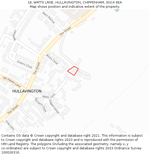 18, WATTS LANE, HULLAVINGTON, CHIPPENHAM, SN14 6EA: Location map and indicative extent of plot