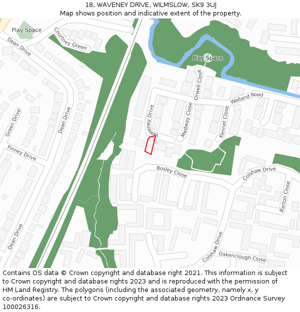 18, WAVENEY DRIVE, WILMSLOW, SK9 3UJ: Location map and indicative extent of plot