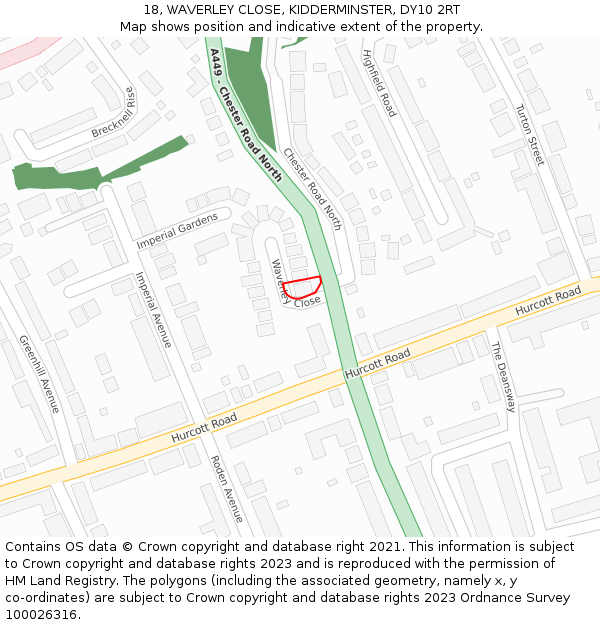 18, WAVERLEY CLOSE, KIDDERMINSTER, DY10 2RT: Location map and indicative extent of plot