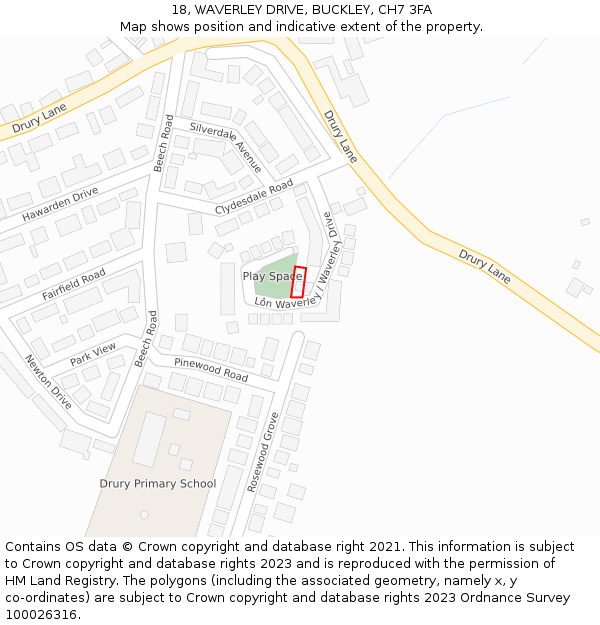 18, WAVERLEY DRIVE, BUCKLEY, CH7 3FA: Location map and indicative extent of plot