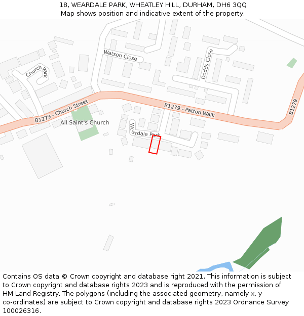 18, WEARDALE PARK, WHEATLEY HILL, DURHAM, DH6 3QQ: Location map and indicative extent of plot