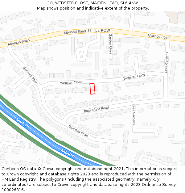 18, WEBSTER CLOSE, MAIDENHEAD, SL6 4NW: Location map and indicative extent of plot