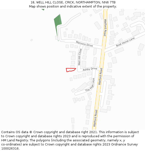 18, WELL HILL CLOSE, CRICK, NORTHAMPTON, NN6 7TB: Location map and indicative extent of plot