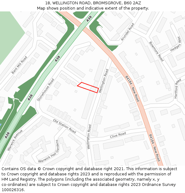 18, WELLINGTON ROAD, BROMSGROVE, B60 2AZ: Location map and indicative extent of plot
