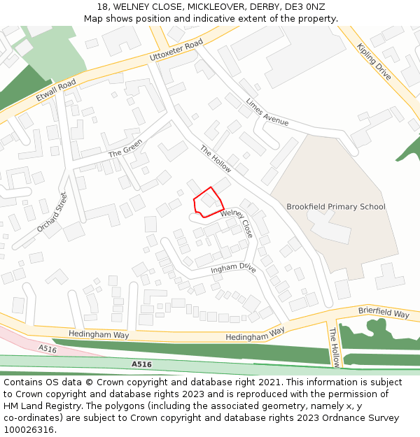 18, WELNEY CLOSE, MICKLEOVER, DERBY, DE3 0NZ: Location map and indicative extent of plot