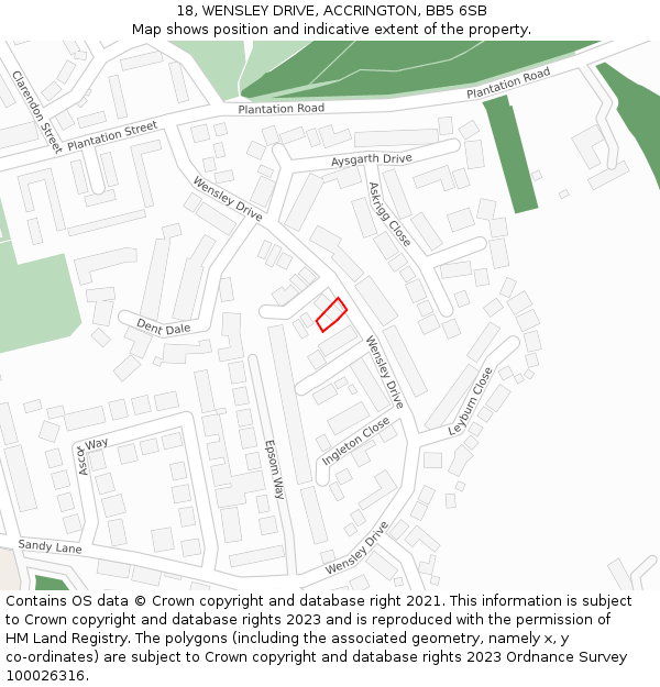 18, WENSLEY DRIVE, ACCRINGTON, BB5 6SB: Location map and indicative extent of plot