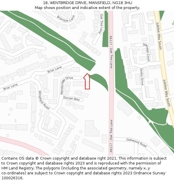 18, WENTBRIDGE DRIVE, MANSFIELD, NG18 3HU: Location map and indicative extent of plot