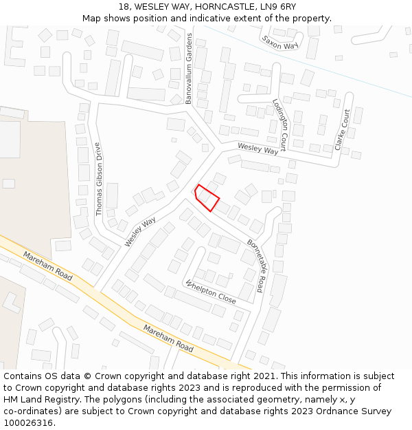 18, WESLEY WAY, HORNCASTLE, LN9 6RY: Location map and indicative extent of plot