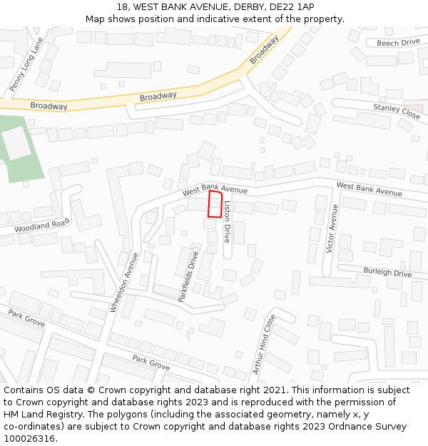 18, WEST BANK AVENUE, DERBY, DE22 1AP: Location map and indicative extent of plot