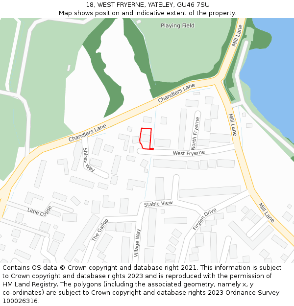 18, WEST FRYERNE, YATELEY, GU46 7SU: Location map and indicative extent of plot