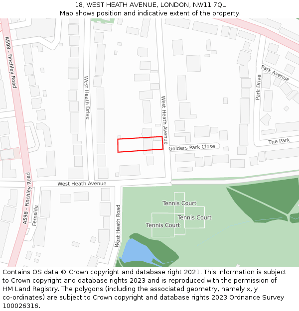 18, WEST HEATH AVENUE, LONDON, NW11 7QL: Location map and indicative extent of plot