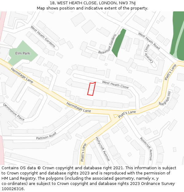 18, WEST HEATH CLOSE, LONDON, NW3 7NJ: Location map and indicative extent of plot