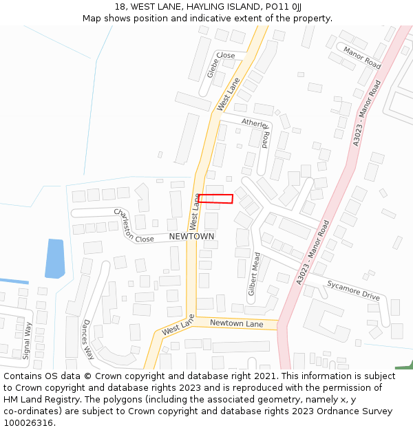 18, WEST LANE, HAYLING ISLAND, PO11 0JJ: Location map and indicative extent of plot