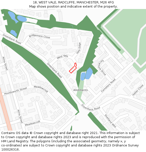 18, WEST VALE, RADCLIFFE, MANCHESTER, M26 4FG: Location map and indicative extent of plot