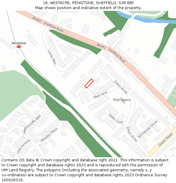 18, WESTACRE, PENISTONE, SHEFFIELD, S36 6BF: Location map and indicative extent of plot
