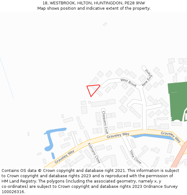 18, WESTBROOK, HILTON, HUNTINGDON, PE28 9NW: Location map and indicative extent of plot