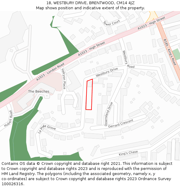 18, WESTBURY DRIVE, BRENTWOOD, CM14 4JZ: Location map and indicative extent of plot