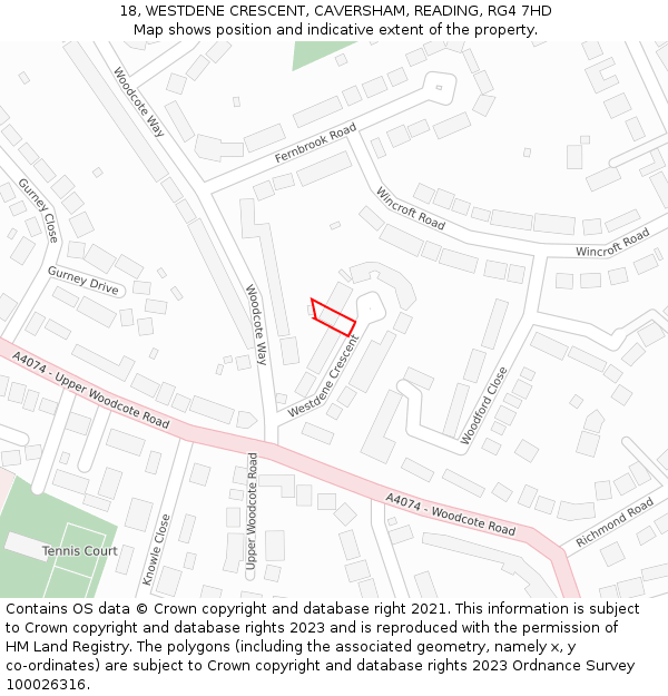 18, WESTDENE CRESCENT, CAVERSHAM, READING, RG4 7HD: Location map and indicative extent of plot