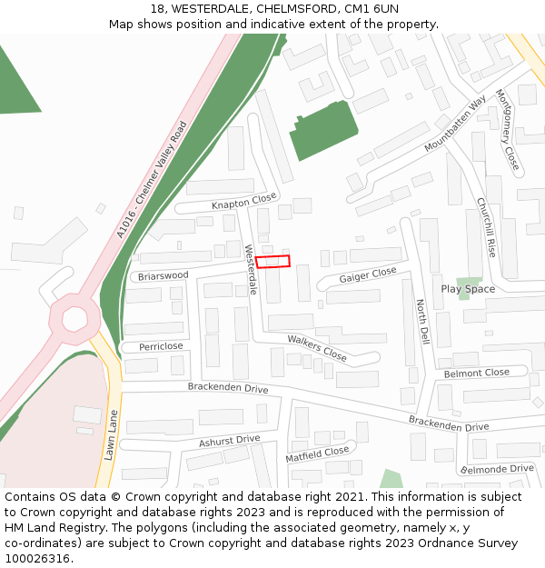 18, WESTERDALE, CHELMSFORD, CM1 6UN: Location map and indicative extent of plot