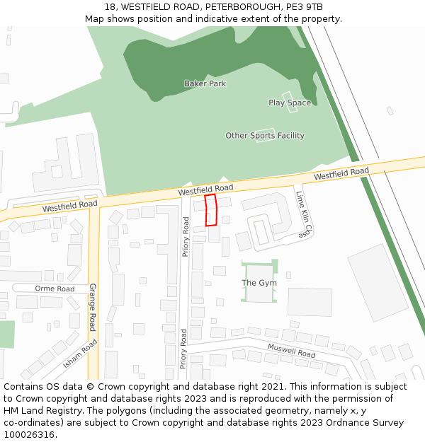 18, WESTFIELD ROAD, PETERBOROUGH, PE3 9TB: Location map and indicative extent of plot