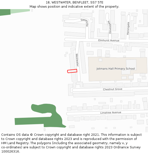 18, WESTWATER, BENFLEET, SS7 5TE: Location map and indicative extent of plot