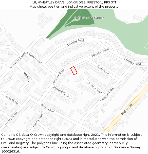 18, WHEATLEY DRIVE, LONGRIDGE, PRESTON, PR3 3TT: Location map and indicative extent of plot