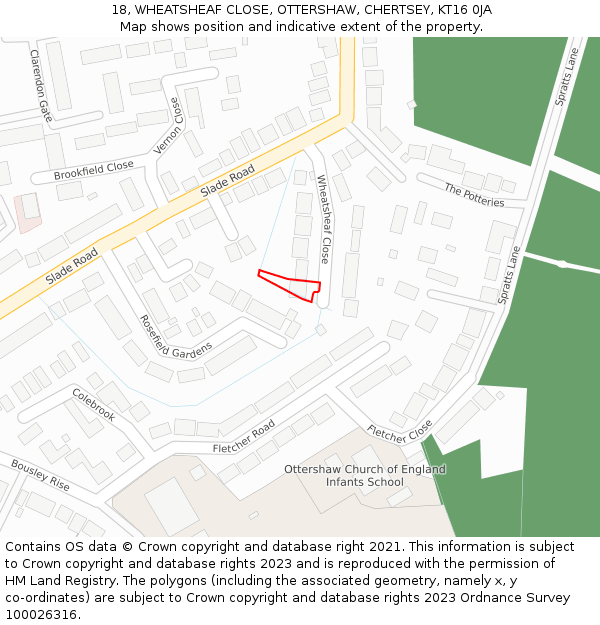 18, WHEATSHEAF CLOSE, OTTERSHAW, CHERTSEY, KT16 0JA: Location map and indicative extent of plot