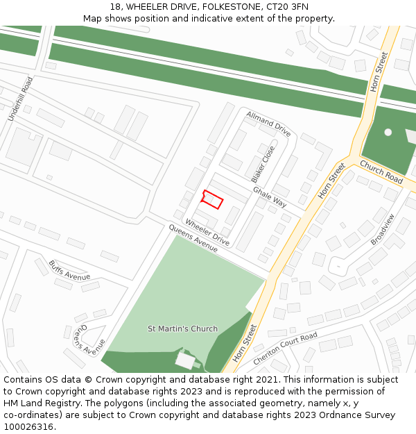 18, WHEELER DRIVE, FOLKESTONE, CT20 3FN: Location map and indicative extent of plot
