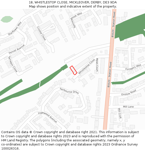 18, WHISTLESTOP CLOSE, MICKLEOVER, DERBY, DE3 9DA: Location map and indicative extent of plot