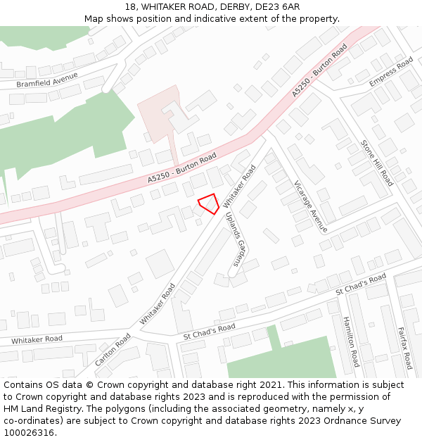 18, WHITAKER ROAD, DERBY, DE23 6AR: Location map and indicative extent of plot