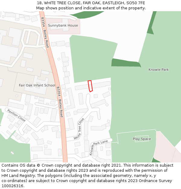 18, WHITE TREE CLOSE, FAIR OAK, EASTLEIGH, SO50 7FE: Location map and indicative extent of plot