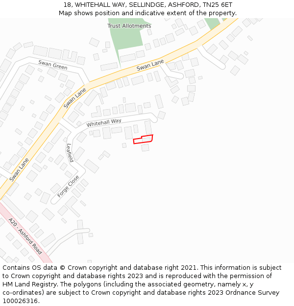 18, WHITEHALL WAY, SELLINDGE, ASHFORD, TN25 6ET: Location map and indicative extent of plot