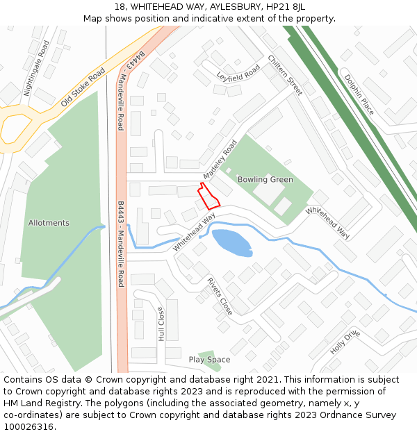 18, WHITEHEAD WAY, AYLESBURY, HP21 8JL: Location map and indicative extent of plot