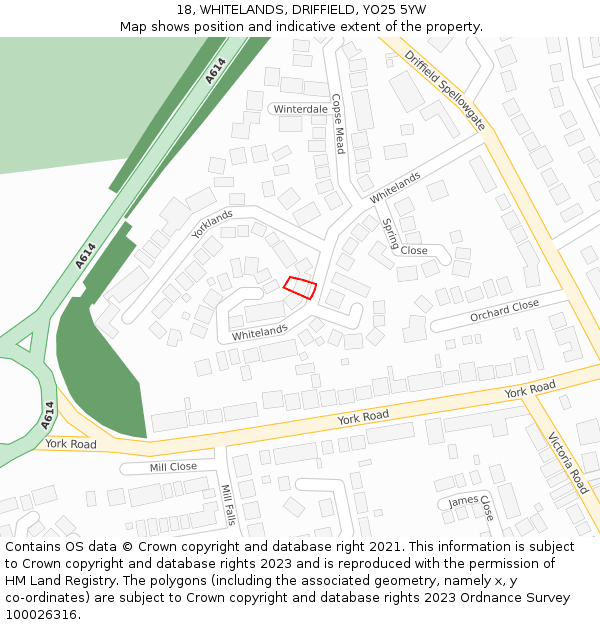18, WHITELANDS, DRIFFIELD, YO25 5YW: Location map and indicative extent of plot