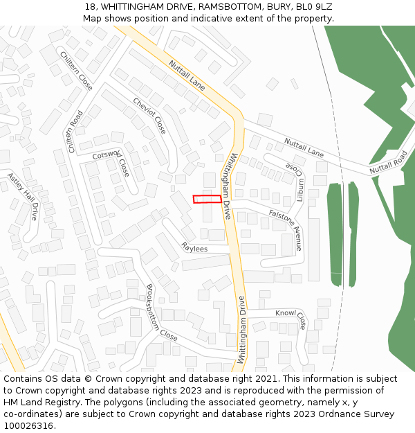 18, WHITTINGHAM DRIVE, RAMSBOTTOM, BURY, BL0 9LZ: Location map and indicative extent of plot
