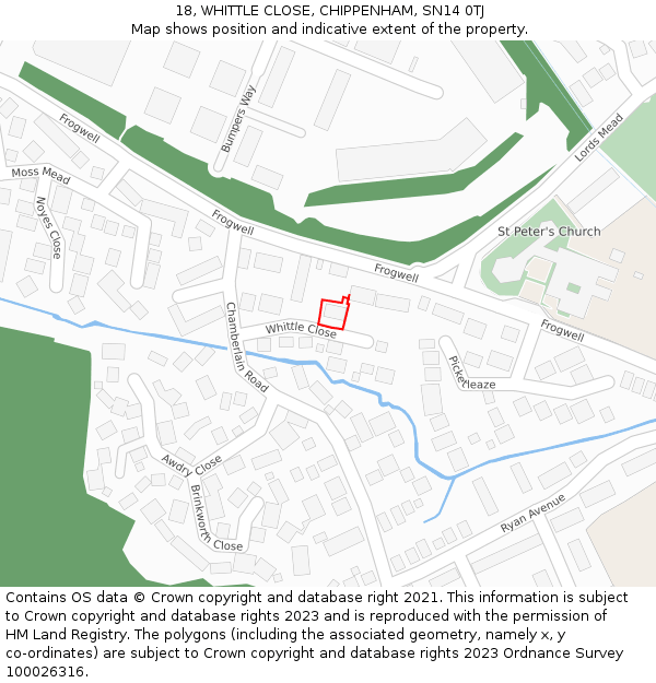 18, WHITTLE CLOSE, CHIPPENHAM, SN14 0TJ: Location map and indicative extent of plot