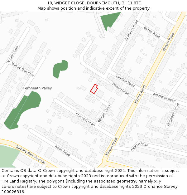 18, WIDGET CLOSE, BOURNEMOUTH, BH11 8TE: Location map and indicative extent of plot