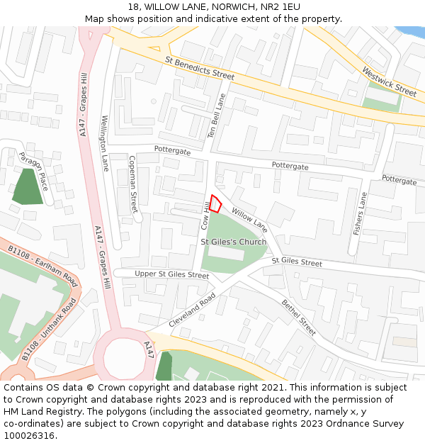 18, WILLOW LANE, NORWICH, NR2 1EU: Location map and indicative extent of plot