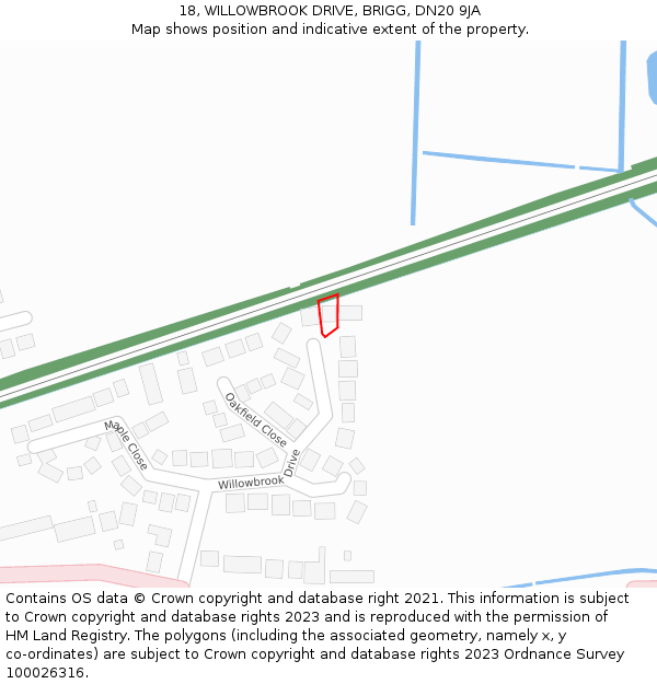 18, WILLOWBROOK DRIVE, BRIGG, DN20 9JA: Location map and indicative extent of plot
