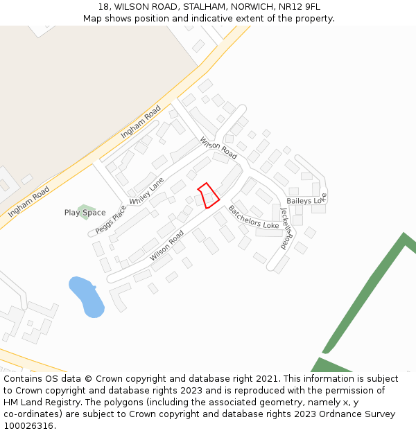 18, WILSON ROAD, STALHAM, NORWICH, NR12 9FL: Location map and indicative extent of plot