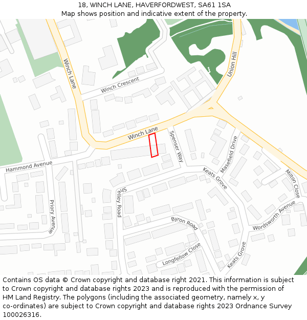 18, WINCH LANE, HAVERFORDWEST, SA61 1SA: Location map and indicative extent of plot