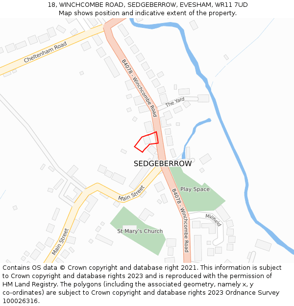 18, WINCHCOMBE ROAD, SEDGEBERROW, EVESHAM, WR11 7UD: Location map and indicative extent of plot