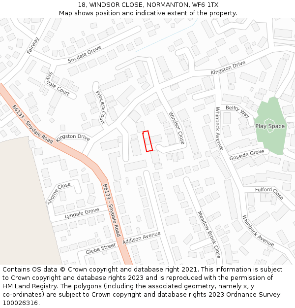 18, WINDSOR CLOSE, NORMANTON, WF6 1TX: Location map and indicative extent of plot