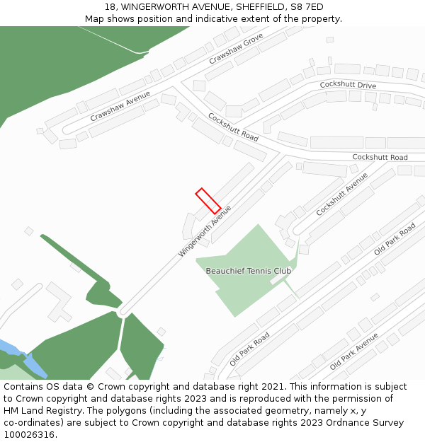 18, WINGERWORTH AVENUE, SHEFFIELD, S8 7ED: Location map and indicative extent of plot