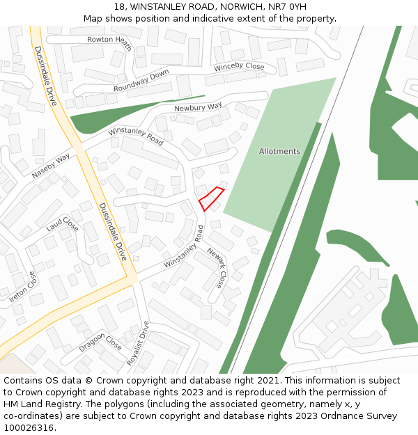 18, WINSTANLEY ROAD, NORWICH, NR7 0YH: Location map and indicative extent of plot