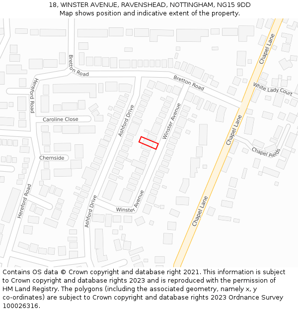 18, WINSTER AVENUE, RAVENSHEAD, NOTTINGHAM, NG15 9DD: Location map and indicative extent of plot