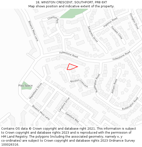 18, WINSTON CRESCENT, SOUTHPORT, PR8 6XT: Location map and indicative extent of plot