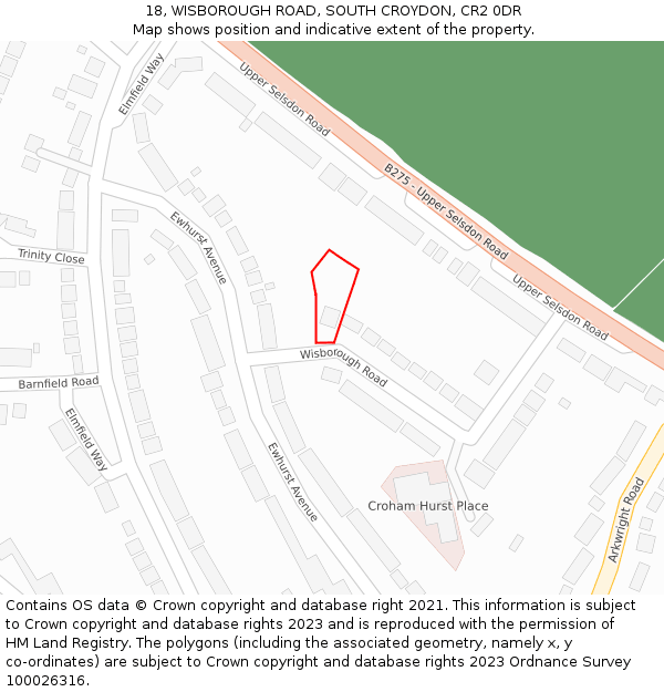 18, WISBOROUGH ROAD, SOUTH CROYDON, CR2 0DR: Location map and indicative extent of plot